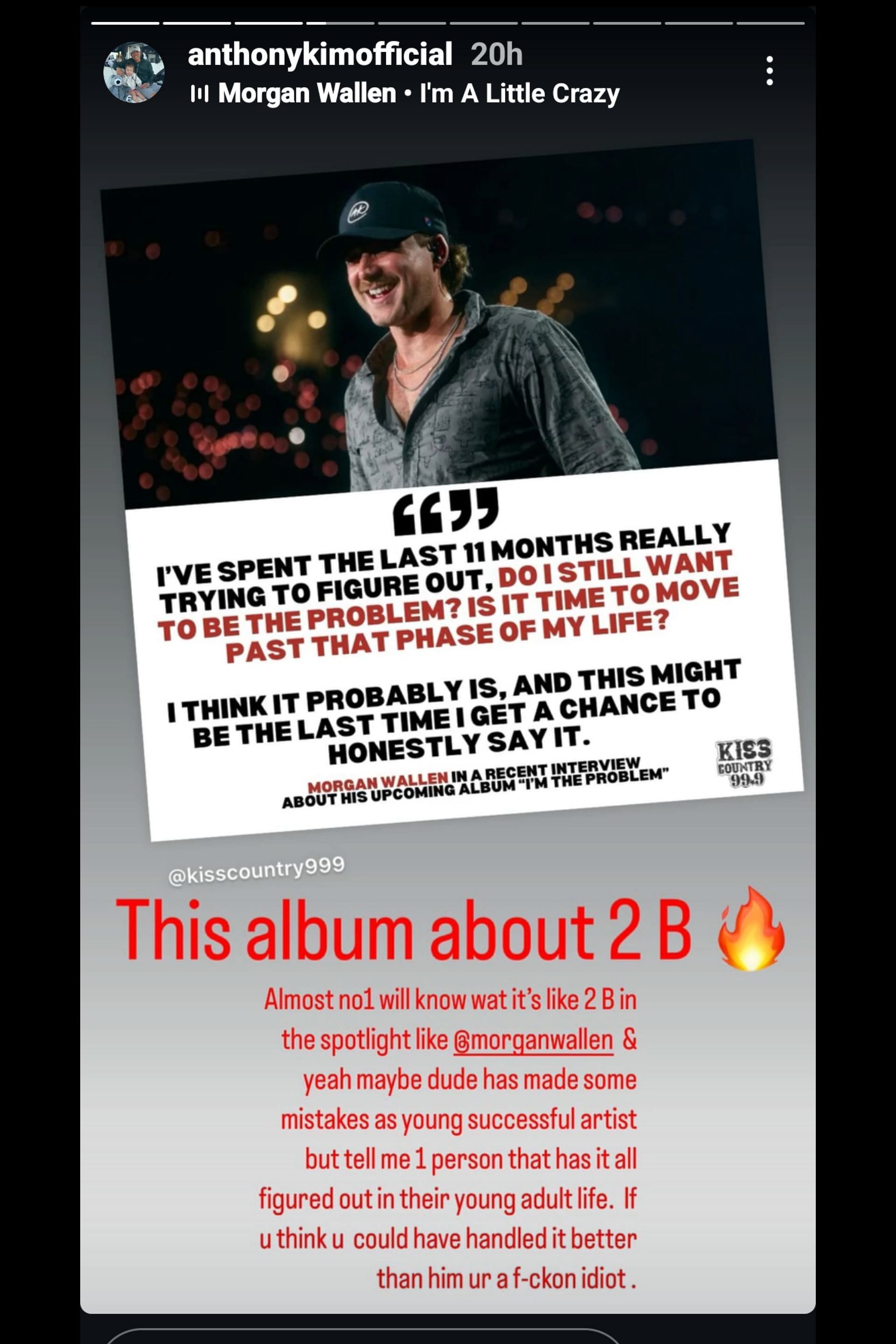 Screenshot from Anthony Kim's Instagram story / IG: @anthonykimofficial